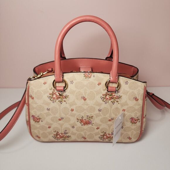 NWT Coach CAL35 Savannah Small Carryall Bag With Floral Print Gold/Sand - Picture 3 of 7